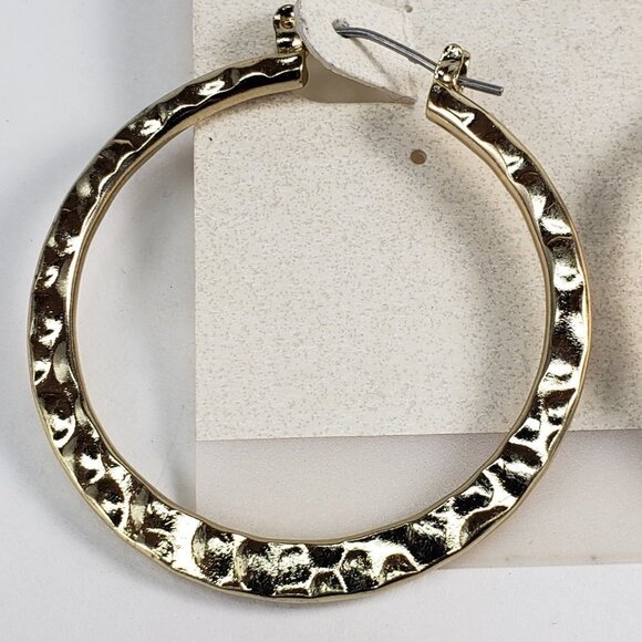 Gold Hammered Teardrop Hoop Earrings | Textured Latch-Back Design 1.75-inch - Picture 4 of 7